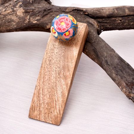 Multi Colour Flower Ceramic Wooden Door Stopper